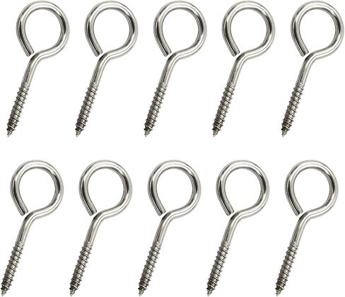 خطافات لولبية من الفولاذ المقاوم للصدأ، براغي خطاف العين M5 2.5 بوصة برغي في خطافات العين، خطافات سقف معدنية شديدة التحمل في الهواء الطلق، خطافات حلقية مفتوحة - 10 قطع حلقة مفتوحة in Kuwait