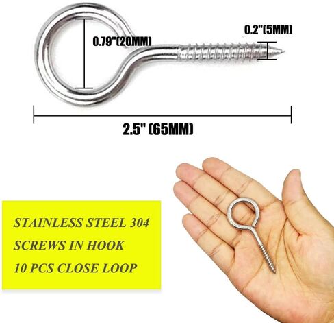 خطافات لولبية من الفولاذ المقاوم للصدأ، براغي خطاف العين M5 2.5 بوصة برغي في خطافات العين، خطافات سقف معدنية شديدة التحمل في الهواء الطلق، خطافات حلقية مفتوحة - 10 قطع حلقة مفتوحة in Kuwait