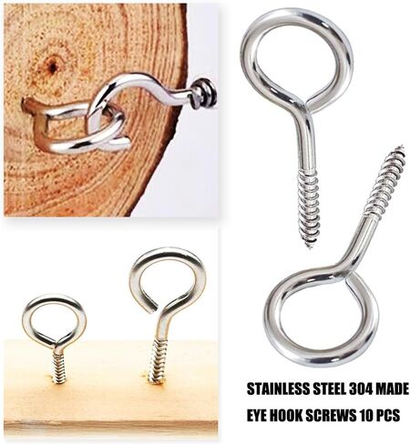 خطافات لولبية من الفولاذ المقاوم للصدأ، براغي خطاف العين M5 2.5 بوصة برغي في خطافات العين، خطافات سقف معدنية شديدة التحمل في الهواء الطلق، خطافات حلقية مفتوحة - 10 قطع حلقة مفتوحة in Kuwait