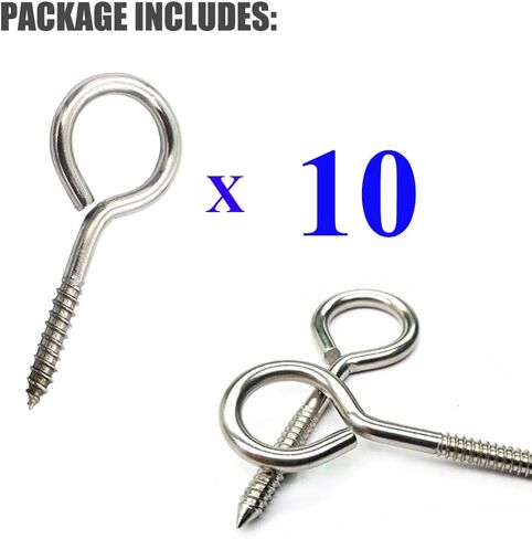 خطافات لولبية من الفولاذ المقاوم للصدأ، براغي خطاف العين M5 2.5 بوصة برغي في خطافات العين، خطافات سقف معدنية شديدة التحمل في الهواء الطلق، خطافات حلقية مفتوحة - 10 قطع حلقة مفتوحة in Kuwait