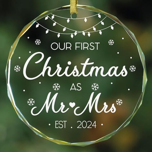 Our First Christmas As Mr and Mrs Ornament 2024 - Wedding Couple Gifts, Bridal Shower, Newlyweds Marriage Gifts, 1st Year Married, Just Engaged Keepsake Gifts for Bride & Groom, Her & Him, Friends in Saudi Arabia