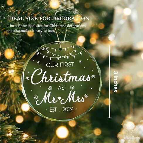 Our First Christmas As Mr and Mrs Ornament 2024 - Wedding Couple Gifts, Bridal Shower, Newlyweds Marriage Gifts, 1st Year Married, Just Engaged Keepsake Gifts for Bride & Groom, Her & Him, Friends in Saudi Arabia