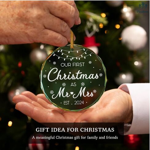 Our First Christmas As Mr and Mrs Ornament 2024 - Wedding Couple Gifts, Bridal Shower, Newlyweds Marriage Gifts, 1st Year Married, Just Engaged Keepsake Gifts for Bride & Groom, Her & Him, Friends in Saudi Arabia