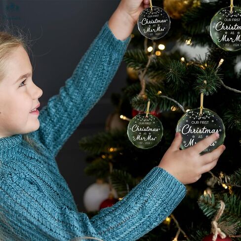 Our First Christmas As Mr and Mrs Ornament 2024 - Wedding Couple Gifts, Bridal Shower, Newlyweds Marriage Gifts, 1st Year Married, Just Engaged Keepsake Gifts for Bride & Groom, Her & Him, Friends in Saudi Arabia