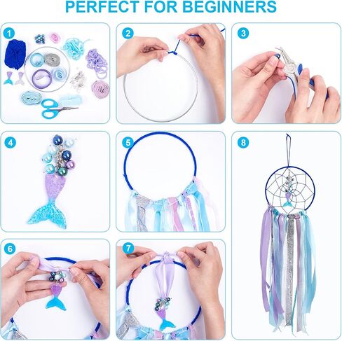 2 Set Mermaid Dream Catcher DIY Dream Catcher Making Kit Handmade Boho Dream Catchers for Kids Girls Bedroom Wall Decor Nursery Baby Room Hanging in Saudi Arabia