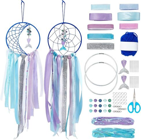 2 Set Mermaid Dream Catcher DIY Dream Catcher Making Kit Handmade Boho Dream Catchers for Kids Girls Bedroom Wall Decor Nursery Baby Room Hanging in Saudi Arabia