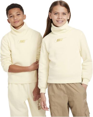 Nike Sportswear Club Fleece Girls Long-Sleeve Funnel-Neck Top (US, Alpha, X-Large, Regular, Coconut Milk/Metallic Gold) in Saudi Arabia