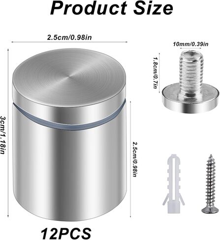 12 حزمة من براغي المواجهة، 1 بوصة. قطر × 1 بوصة. L. أجهزة تثبيت المواجهة، حوامل حائط من الفولاذ المقاوم للصدأ، أجهزة تثبيت براغي المواجهة للإشارة لحامل لافتات الأكريليك in Kuwait