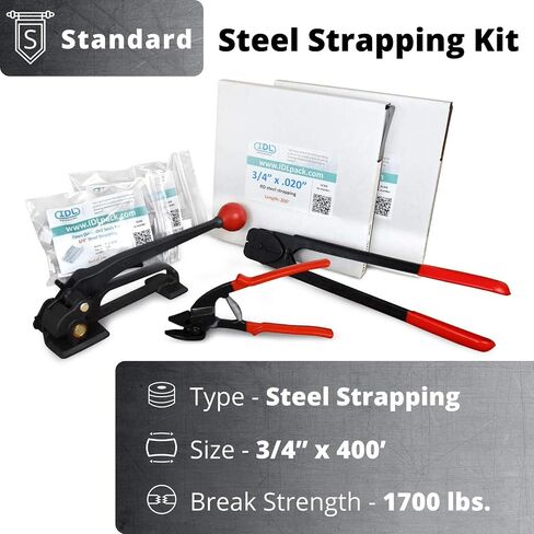 IDL Packaging - B.SSK.34.200 Portable 3/4" x 200' Steel Strapping Kit, 1700 lbs Break Strength – Full Packaging Strapping Solution – Standard Banding Kit in Saudi Arabia