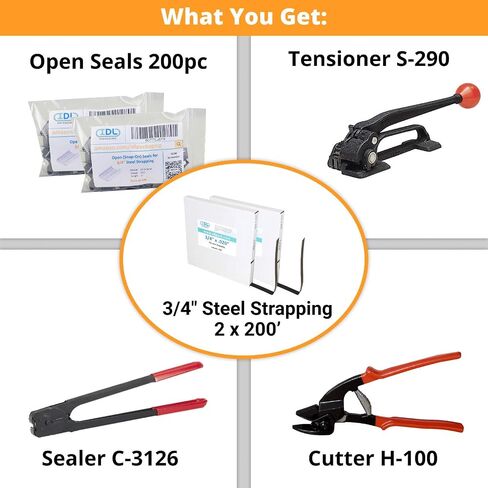 IDL Packaging - B.SSK.34.200 Portable 3/4" x 200' Steel Strapping Kit, 1700 lbs Break Strength – Full Packaging Strapping Solution – Standard Banding Kit in Saudi Arabia