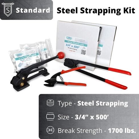 IDL Packaging - B.SSK.34.200 Portable 3/4" x 200' Steel Strapping Kit, 1700 lbs Break Strength – Full Packaging Strapping Solution – Standard Banding Kit in Saudi Arabia