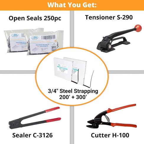 IDL Packaging - B.SSK.34.200 Portable 3/4" x 200' Steel Strapping Kit, 1700 lbs Break Strength – Full Packaging Strapping Solution – Standard Banding Kit in Saudi Arabia