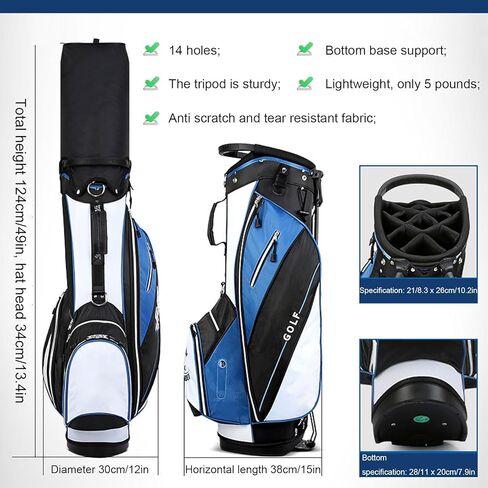 حقيبة Ling Liu Golf Stand مع 14 طريقة فواصل علوية، حقيبة جولف خفيفة الوزن للرجال والنساء، حقائب جولف مع حامل جيوب متعددة توسيع حزام مزدوج، غطاء غطاء مقبس in Kuwait