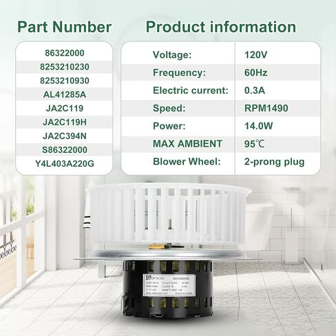 0696B000، مجموعة محرك JA2C394N، محرك مروحة الحمام متوافق مع سلسلة Nutone QT100، QT100L، QT110، QT9093، إلخ. نماذج قابلة للاستبدال JA2C119، JA2C119H، AL41285A، Y4L403A220G، S86322000، إلخ in Kuwait