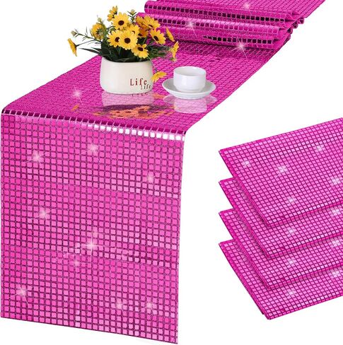 durony 2 Pack Disco Party Table Runner Mirror Hot Pink Glitter Foil with Sparkle Sequin Table Runner for Bachelorette Party 70s Party Disco Cowgirl Party Decorations in Saudi Arabia