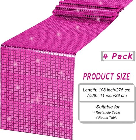 durony 2 Pack Disco Party Table Runner Mirror Hot Pink Glitter Foil with Sparkle Sequin Table Runner for Bachelorette Party 70s Party Disco Cowgirl Party Decorations in Saudi Arabia