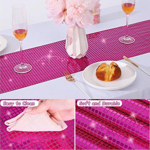 durony 2 Pack Disco Party Table Runner Mirror Hot Pink Glitter Foil with Sparkle Sequin Table Runner for Bachelorette Party 70s Party Disco Cowgirl Party Decorations in Saudi Arabia