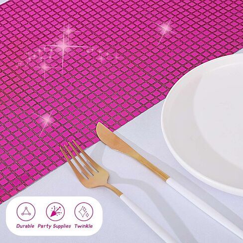 durony 2 Pack Disco Party Table Runner Mirror Hot Pink Glitter Foil with Sparkle Sequin Table Runner for Bachelorette Party 70s Party Disco Cowgirl Party Decorations in Saudi Arabia