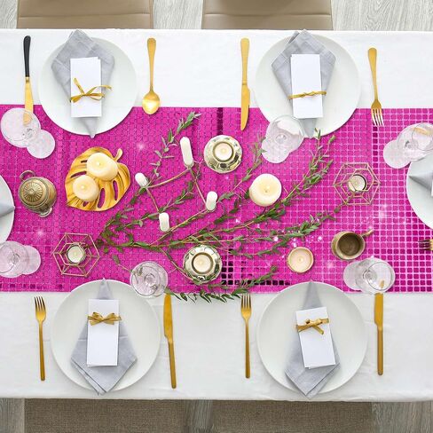 durony 2 Pack Disco Party Table Runner Mirror Hot Pink Glitter Foil with Sparkle Sequin Table Runner for Bachelorette Party 70s Party Disco Cowgirl Party Decorations in Saudi Arabia
