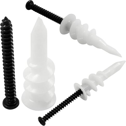 50 Pcs 13 x 42 mm White Nylon Self Drilling Plastic Drywall Anchors with M4 x 40mm Black Philips Flat Head Screws for Hanging and Mounting (Long) in Saudi Arabia
