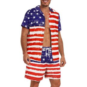 Men's Hawaiian Beach Outfits - Summer Vacation Hawaii Shirt & Swim Trunks Set 80s Disco Vintage Shirts for Men