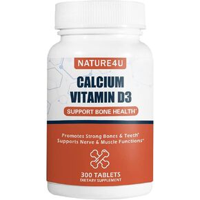 Calcium 1000 mg with Vitamin D3, Bone Health Supplement for Adults, Support Muscel Nerve Health and Calcium Absorption, 300 Tablet