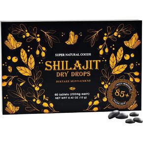Pure Shilajit Resin Dry Drops - High Potency, Grade A, 100% Pure & Natural with Fulvic Acid & 85+ Trace Minerals for Better Energy Metabolism & Immune Support | 60 Easy-To-Take Tablets for Men & Women