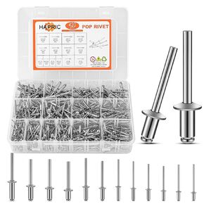 420 Pcs 14 Size Pop Rivets Assortment Kit Aluminum Rivets (3/32" 1/8" 5/32" 3/16"), Assorted Blind Rivets with Divider Labeled Case for Storage