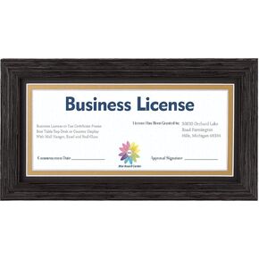 MBC MAT BOARD CENTER، إطار رخصة عمل احترافي بني داكن، حامل معلق وحامل، زجاج مقسى (إطار 5 × 10 لصورة 4 × 9 مع حصيرة مزدوجة سوداء فوق ذهبية) in Kuwait