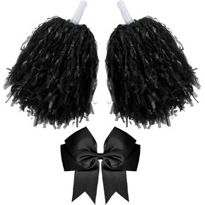 Hotop 3 Pcs 10 in Cheerleading Pom Poms and Large Cheerleader Hair Bow for Girl Cheer Pompoms Cheerleading Accessories for Sport Events Dance Party Basketball Football Team