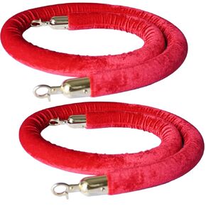 5 Feet Red Velvet Stanchion Rope, Crowd Control Barriers with Polished Gold Hooks （Set of 2 ）