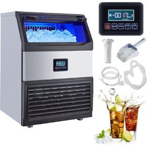 Commercial Ice Maker Machine, 200LB/24H Stainless Steel Under Counter Ice Maker with 55LBS Storage Capacity, 90 Ice Cubes Ready in 11-18Mins for Home, Bar, Restaurant, Outdoor Activities