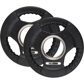 HolaHatha Olympic Rubber Coated Weight Plates with Tri Grip Handle for Full Body Strength Training Workouts