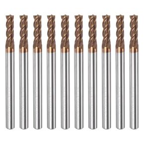 10pcs Carbide Square End Mills 3.5mm (9/64") Dia 4mm (5/32") Shank 50mm (2") Long HRC55 TiSiN Coated Micro-Grain Tungsten Carbide 4 Flutes Milling Bit Cutter