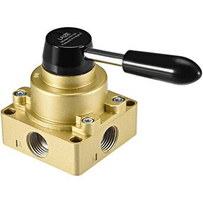 uxcell Rotary Lever Hand Valve, HV-04 1/2PT Female 3 Position 4 Ways Air Flow Control