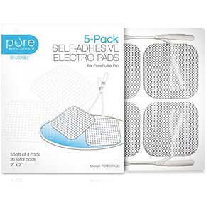 PurePulse Pro TENS Unit Massager Pads – Premium 5-Pack of 4 Square, Self-Adhesive 2" x 2" Replacement Electrode Pads (Total of 20 Pads)
