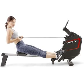 Marcy Compact 8-Level Adjustable Magnetic Resistance Rowing Machine with Transport Wheels