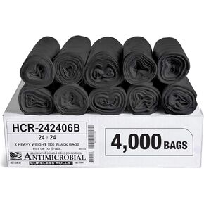 Aluf Plastics High Density Trash Bags, 60 Gallon, 600 Count, 22 Micron (eq), 38" x 60", Black, for Bathroom, Office, Industrial, Commercial, Janitorial, Municipal, Recycling