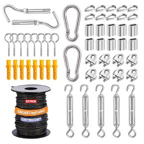 1/16" Wire Rope Kit,15M/50FT Black Vinyl Coated 304 Stainless Steel Cable,String Light Hanging Kit with Turnbuckle for Outdoor,Garden Wire(55 Pack)