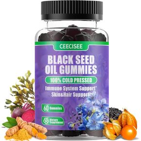 100% Cold Pressed Black Seed Oil with Zinc,Vitamin B6,C,D3,Sea Moss,Ashwagandha Root,Bladderwrack,Beet Root Power,Turmeric Ginger Extract, Support Immunity, Digestion, Hair & Skin (60 Count)