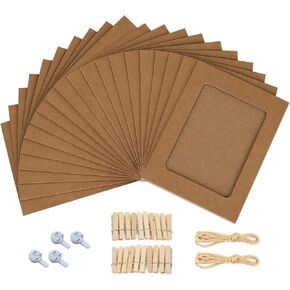 WANLIAN 20 PCS Kraft Paper Photo Frames, 4x6 Craft Picture Frames with Flax String & Clips, Cardboard Photo Frames for Home Wall Décor, Hanging Photo Display Frames for College Office