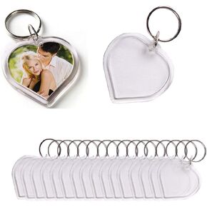 25PCS Clear Heart- Shaped Acrylic Photo Frame Keychain Blank Insert Personalized Picture Frames Keyring Holder for DIY Gift