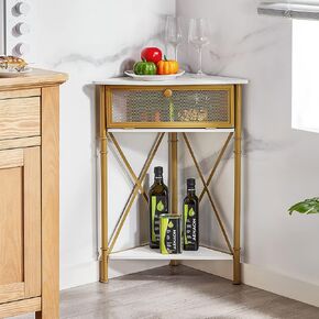 VECELO Corner Cabinet/Table, 3-Tier Display Shelves with Protection Door Metal Frame Storage Shelf Organizer for Small Space, Living Room, Kitchen, Bathroom, Brown in Saudi Arabia