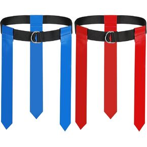 Flag Football Belts,2 Pack Adjustable Flag Football Set with Double Stainless Steel D-Ring Belt and 6 Flags for Men,Women,Adults,Youths