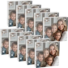 Acrylic Picture Frames 4x4 Inches, 10 Pack Double Sided Magnetic Picture Frames 16mm Thickness Clear Frameless Photo Block Frame Desktop Acrylic Frame Stand Display