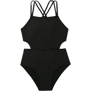 MakeMeChic Girl's One Piece Swimsuit Criss Cross Cut Out Tummy Control Bathing Suit