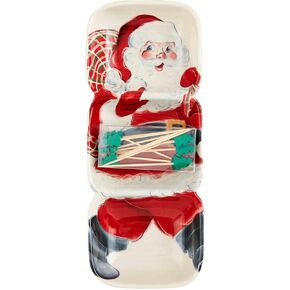 Mud Pie Santa Triple Tidbit Set, dish 11" x 4 1/2" | toothpick 3 1/4", Red