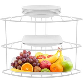 yaenoei 3-Tier Kitchen Details Corner Shelf Organizer | Cabinet & Countertop Storage | Plates | Cups | Bowls (2, White)