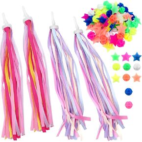 144 Pieces Bike Wheel Spokes Beads + 4 Pack Bike Handlebar Streamers, Bicycle Decoration Spoke Plastic Clip Round Decor Beads with 2 Pairs Colorful Bike Handgrip Streamers Tassel Ribbons for Girl Boy