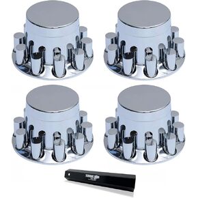 TORQUE 2 Pack of Front Axle Wheel Cover Hubcap 33mm Screw-on Spike for Semi Truck (Spiked Chrome Plated ABS Plastic) (Universal Fit) (TR585-TWC)